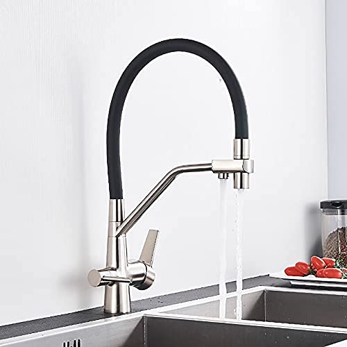 Rubinetti, Filtro Purificazione della Cucina Rubinetto da Cucina Flessibile Ruotato Doppio Beccuccio Doppie Maniglie Miscelatore Miscelatore Acqua Calda E Fredda Pura/Nichel Spazzolato B Comfortable