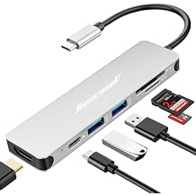 Hiearcool USB C Hub Multi-Port Adapter, 7-in-1 USB-C Dongle with 4K HDMI 100W PD SD/TF Card Reader, USBC Dock Compatible for MacBook Pro/Air Dell XPS Lenovo HP and Other Windows Laptops-Sliver White