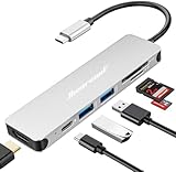 Hiearcool USB C Hub Multi-Port Adapter, 7-in-1 USB-C Dongle with 4K HDMI 100W PD SD/TF Card Reader, USBC Dock Compatible for MacBook Pro/Air Dell XPS Lenovo HP and Other Windows Laptops-Sliver White