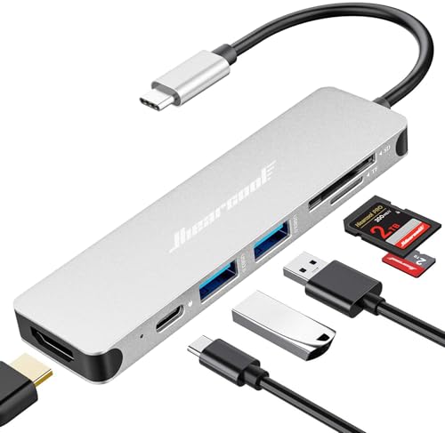 Hiearcool USB C Hub Multi-Port Adapter, 7-in-1 USB-C Dongle with 4K HDMI 100W PD SD/TF Card Reader, USBC Dock Compatible for MacBook Pro/Air Dell XPS Lenovo HP and Other Windows Laptops-Sliver White