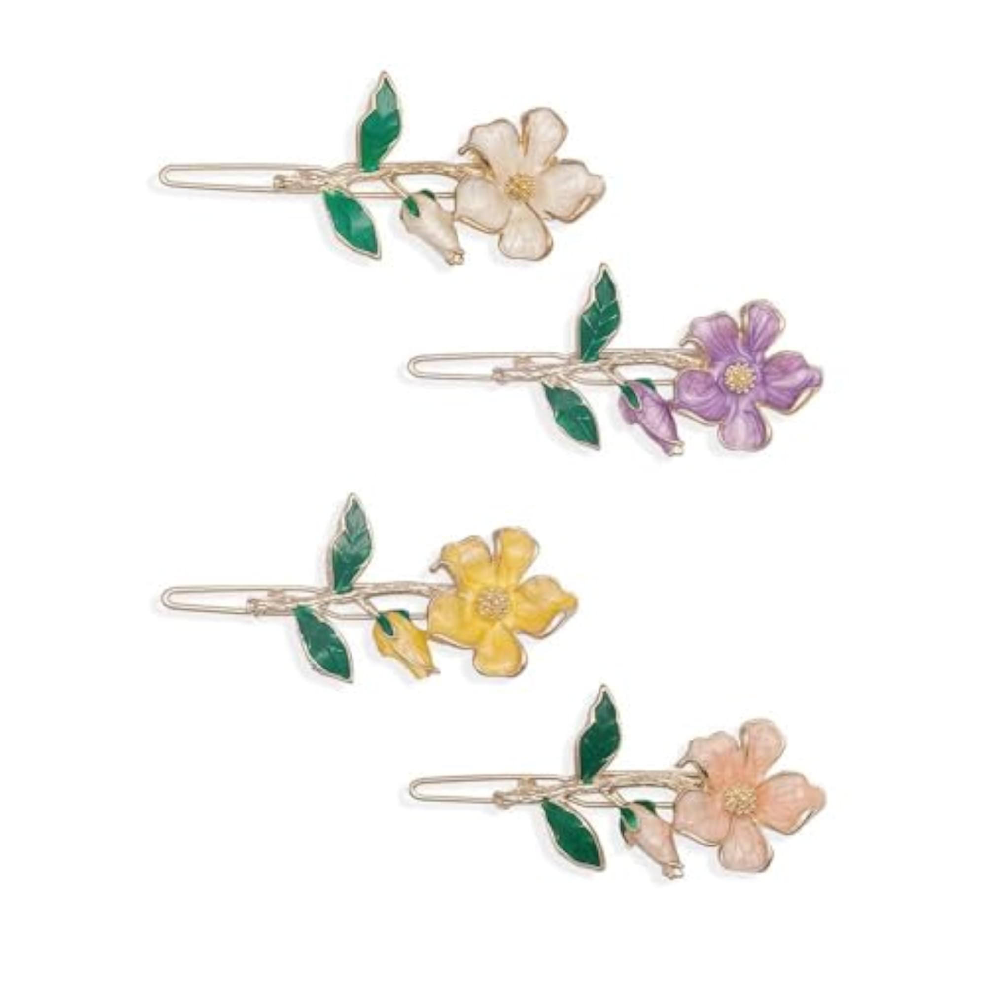 Floral Hair Clips Set, 4 Pieces for Girls, Assorted Flower Designs