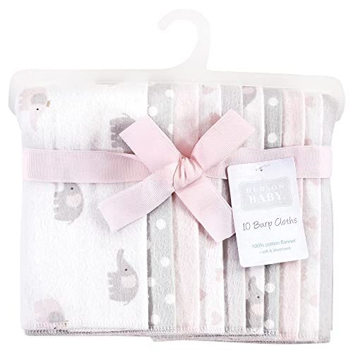 Image of Hudson Baby Unisex Baby Cotton Flannel Burp Cloths, Pink Gray Elephant, One Size