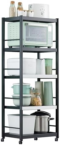Moveable Kitchen Baker's Rack, Free Standing Kitchen Storage Shelf Rack Hight Adjustable with Wheels & Feet, Kitchen Organizer Rack, for Organize Spices, Dishes, Pots Pans