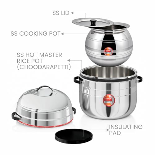 Image of Nolta Premium 1.5 KG Thermal Rice Cooker (Large Size) Induction Cookware, ISO Certified, 1yr Replace-Guarantee, Stainless Steel Steamer Choodarapetty + SS Inner Pot