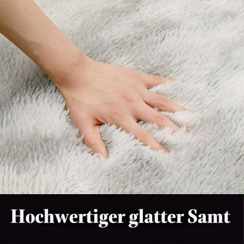 Pauwer Plüsch Shaggy Teppiche Seidig Glatte Pelzteppiche Moderne Indoor Plüsch Flausch Teppiche Anti-Rutsch-Spielmatte Bodenteppichmatte (Hellgrau, 80 x 160 cm) – Bild 3