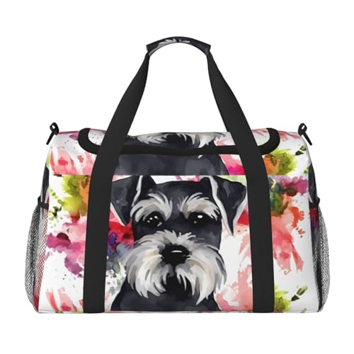 Schnauzer Travel Duffel Bag Lightweight Waterproof Carry On Tote Bag Foldable Weekender Overnight Bags Sport Gym Bag For Women Men