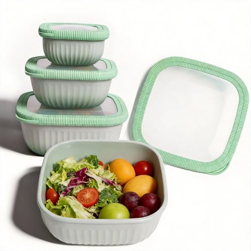 Set de 4 Tazones Plásticos con Tapa Verde miniatura 1