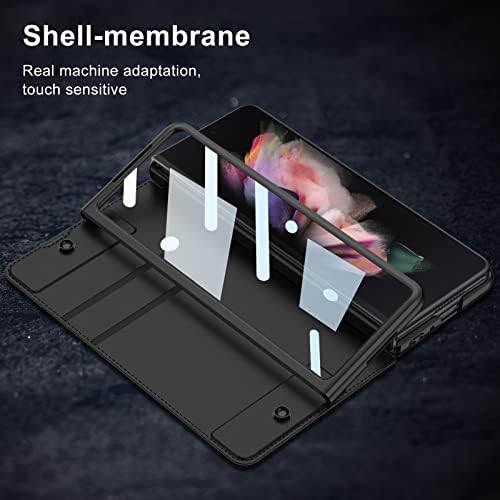 FODDOM for Galaxy Z Fold 4 Leather Case with S Pen Slot, Built-in Screen Protector Military Armor Cases, Full Body Anti-Scratch Hard Slim Cover for Samsung Galaxy Z Fold 4 5G (Carbon Fiber Black)