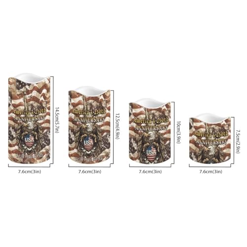 Image of 250th Anniversary Electric Candles American Flag Stars Pattern Flameless Candle Fourth of July LED Lights Flickering with Timer Decorations for Fireplace Living Room, 4 Pack