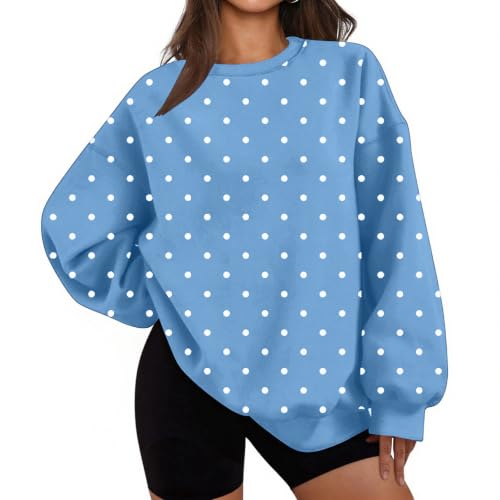 Oversized Crew Neck Sweatshirts Women Polka Dots Fleece Preppy Tops - image 2