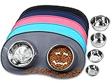 VIVAGLORY Dog Bowls Set, Double Stainless Steel Feeder Bowls and Wider Non Skid Spill Proof Silicone...