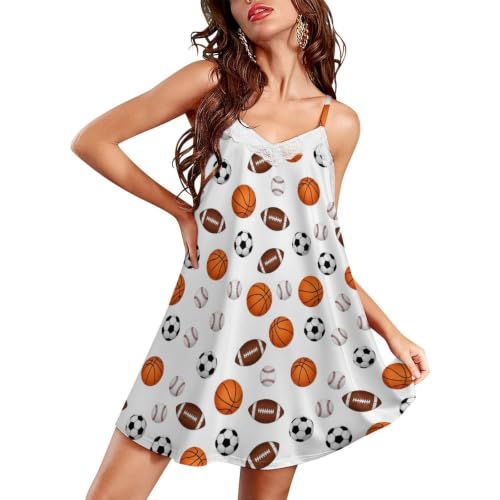 WUXEKZO Women's Girl Fashion Ruffle Hem Basketball Nightgown