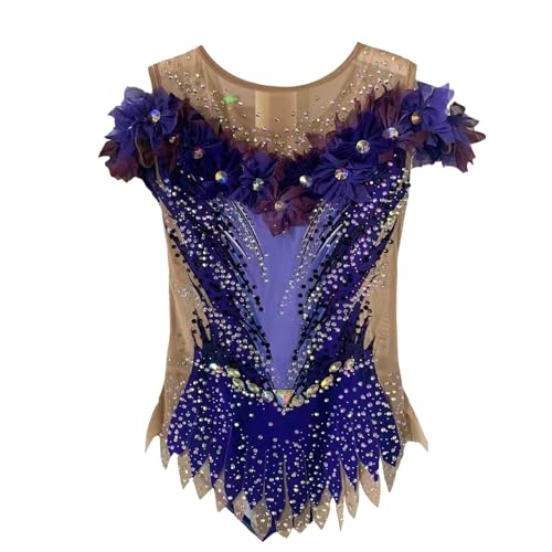 Justaucorps de gymnastique rythmique sans manches orné d'appliques de diamants pour femmes et filles