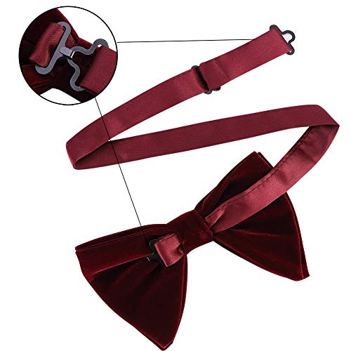 Ausky Oversized Pre-Tied Bow Ties, Adjustable Velvet Formal Big Bowtie For Men Or Boys (Dark Red, Velvet) #TOP3