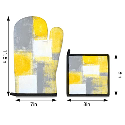 Mcalk 5 Pcs Yellow Oven Mitts And Pot Holders Sets, Grey Oven Gloves And Hot Pads For Kitchen Cooking, Abstract Modern Art Oven Mitt Potholder Is Both Functional And Decorative thumb #5