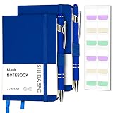SULDAEFC 2 Pack Pocket Notebook/Notepad with 2 Black Pens, 3.7”x5.5”, Small Hardcover Blank Journals with Pen Holder and Inner Pockets - Blue