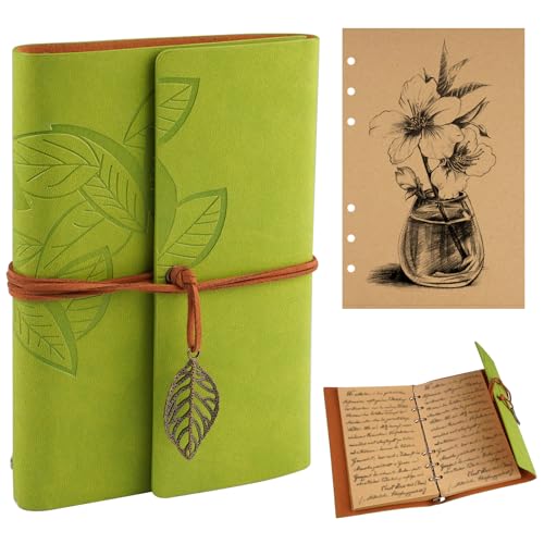 Diario de Cuero de PU, 18.5x12cm Diario Vintage, Cuaderno de Viaje ,Cuaderno Personalizado, Vintage Rellenable Bloc Notas Diarios, para álbum de Fotos, Cuaderno y álbum de Recortes (80 Hojas de Papel)
