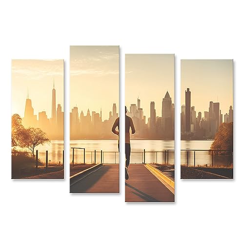 islandburner Prime Bild auf Leinwand Sportler Mann Morgenlauf Stadtpark Stadtpark Jogger Skyline Gemalt War Bilder Wandbilder Poster