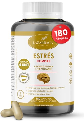 ASHWAGANDHA POTENTE 6 en 1 | Apoyo para el Estrés, Ansiedad y Ciclo del Sueño | Con Triptófano,...