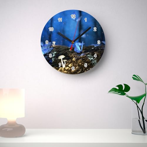 Horloge murale blanche papillons bleus verre 20cm