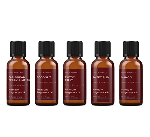 Mystic Moments | Desert Island Fragrance Oil Gift Starter Pack 5x50ml | Caribbean Berry & Melon, Coconut, Exotic Fruit, Mango, Sweet Rum | Perfect as a Gift