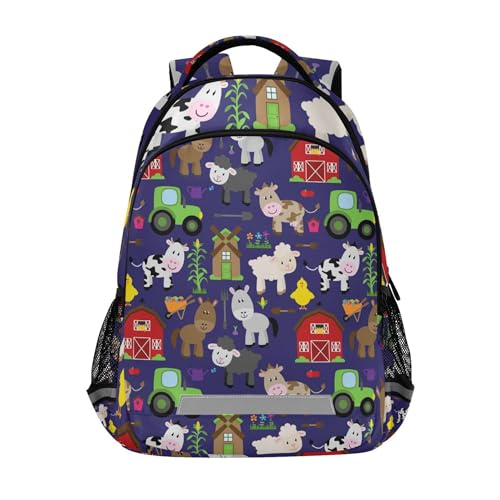 Farm Animal Pattern Backpack Travel Backpack Laptop Notebook Tablet School Bookbags with Reflective Stripes