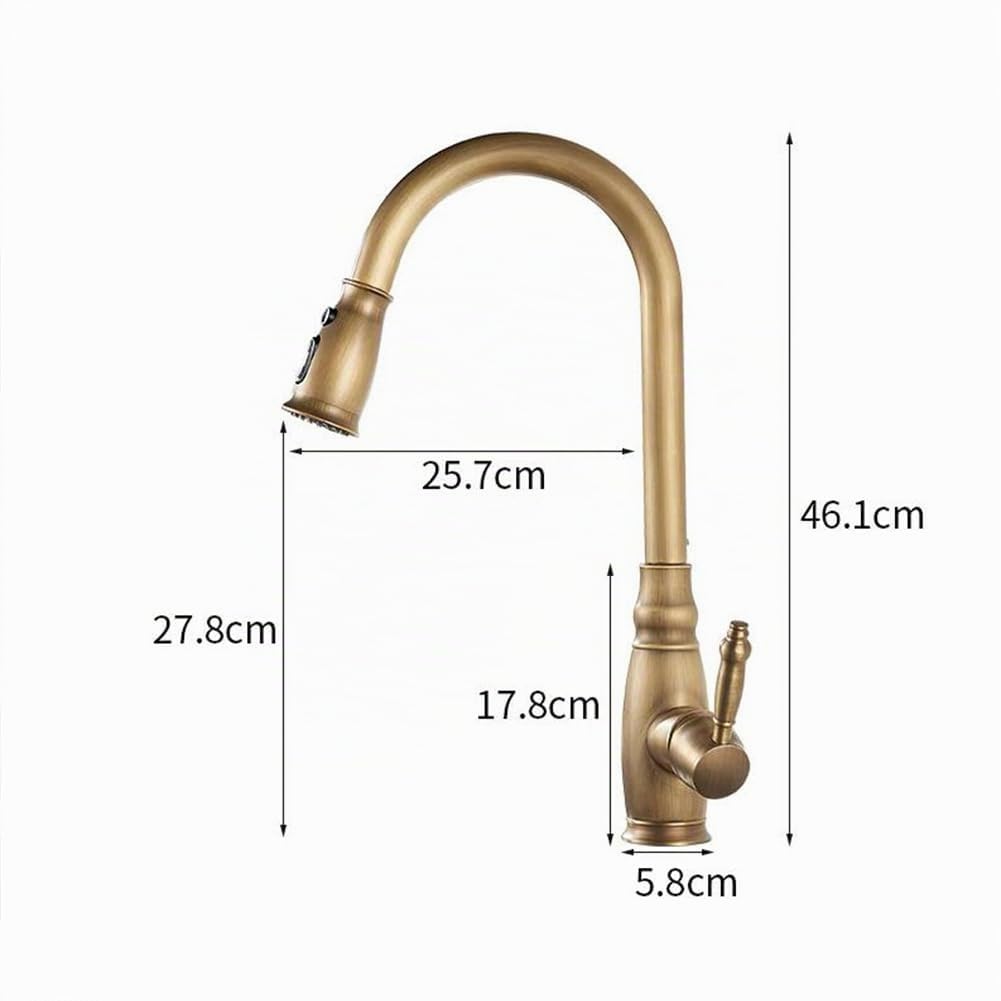 Rubinetto Cucina Rubinetto Lavello Con Doccetta Estraibile, 2 Modalità, Anticato Vintage Stile Girevole A 360 ° Monocomando Ottone Miscelatore Cucina, Rubinetto Lavello Cucina, Bronzo