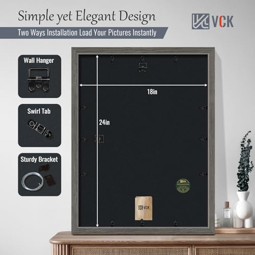 Image of VCK 18x24 Poster Frame 5 Pack, Grey Wood, 16x20 Mat, for Gallery Wall