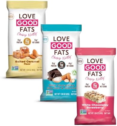 LOVE GOOD FATS Keto Certified, Non-GMO, Gluten Free, No Added Soy, Sustainable Palm Oil, Kosher Variety Pack of 19.08 Ounce Snack Food Bars