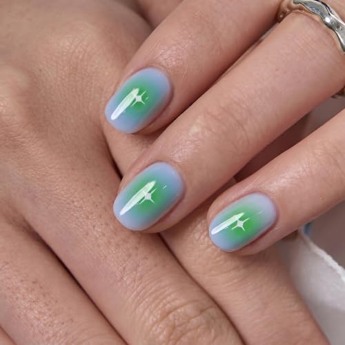 Image of CurvLife Short Oval Press On Nails, Purple, Aurora Pulse, Soft Gel