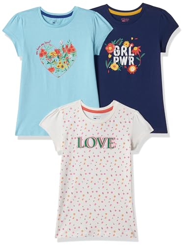Amazon Brand - Symbol Girl's Regular T-Shirt (AW22SMGKTEEPO3-512_Multi 2 Amazon Brand - Symbol Girl's Regular T-Shirt (AW22SMGKTEEPO3-512_Multi 2