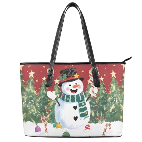Image of Coldinair Christmas Leather Tote Bag for Women with Zipper Large Shoulder Tote Bag Shopping Casual Travel Bag Handbag Purse