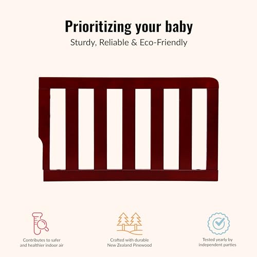 Image of Dream On Me Toddler Guard Rail for Convertible Crib, Solid Wood Bed Rail for Toddler Bed Conversion, Cherry