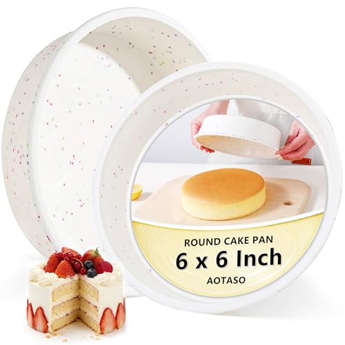 AOTASO 6 inch Silicone Round Cake Pans with Metal Reinforced Frame Nonstick Small Smash Cake Molds for Baking BPA Free Set of 2 (Cream)