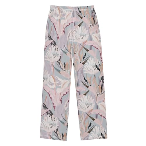 visesunny Boys' Pants Pink Tropical Flower Jogger Pants Elastic Waist Long Bottoms Trousers with Pockets
