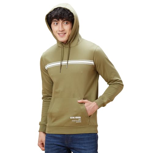 Image of Being Human Olive Regular Fit Long Sleeves Men's Hoodie Clothing