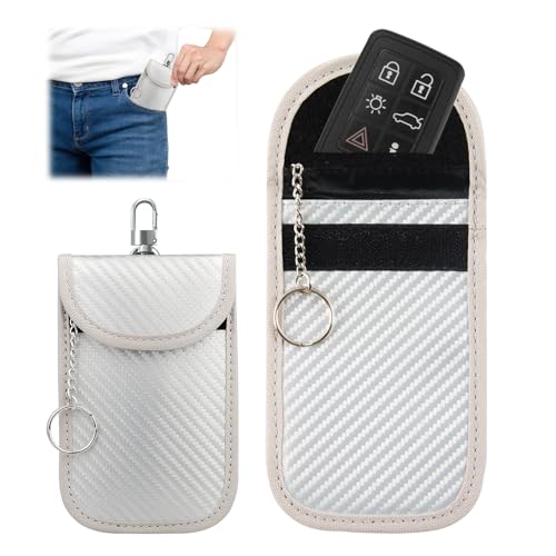 FePen Bolsa Faraday para Llaves, Bolsa para Llaves de Coche, Faraday Bolsa para Llaves - Negro/Rojo/Blanco, Paquete de 2 funda Llaves para de Coche, Faraday Bag, Bolsa de Bloqueo Señal Rfid (Blanco)