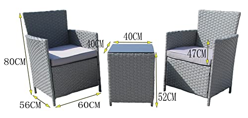 Chusstang 3 PCS Rattan Garden Furniture Sets Grey Outdoor 2 Seater Garden Patio Table and Chairs Set with Cushions Rattan Wicker Dining Furniture Sets Garden Bistro Set for Indoor Outdoor 3 Chusstang 3 PCS Rattan Garden Furniture Sets Grey Outdoor 2 Seater Garden Patio Table and Chairs Set with Cushions Rattan Wicker Dining Furniture Sets Garden Bistro Set for Indoor Outdoor - Image 3