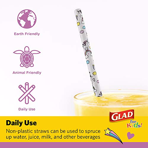 Glad For Kids Paper Straws | Unicorn Paper Straws With Fun And Adorable Design For Kids | 50 Count Disposable Paper Straws For Drinking | Drinking Straws For Kids #TOP2