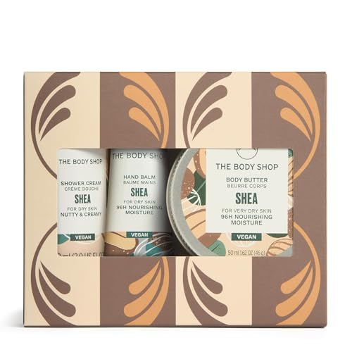 The Body Shop Shea Mini Gift Set Shower Cream 60ml Body Butter 50ml Hand Balm 30ml Nourishing Body Care Trio for Dry Skin Gentle Cleanse 96hr Moisture Vegan Skincare Gift