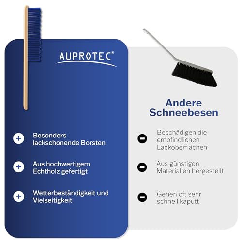 AUPROTEC Schneebesen Auto Holz/Handfeger Auto Schnee/Schneebesen Auto lackschonend/Besen Auto Schnee/Auto Besen Winter/Schneebürste Auto Weich/Schneefeger Auto mit Holzgriff