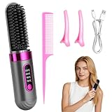 Brosse Lissante Sans Fil, Chauffage Céramique MCH Fer à Lisser 160-200℃ 4 Réglages De Température, Soin Capillaire Aux Ions Négatifs, Rechargeable par USB pour Coiffage Cheveux Voyage et Dail
