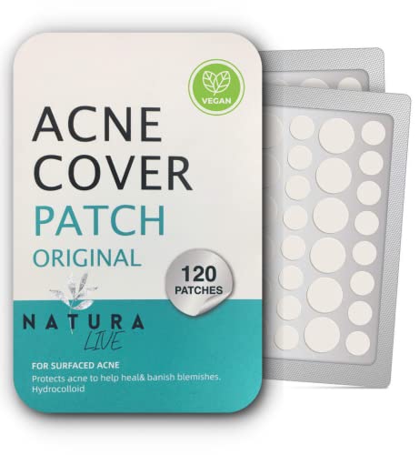 Natura Live Hydrocolloid Acne Patches – 120-Pcs Pimple Patches for Face –Blemish Patches to Cover Zits
