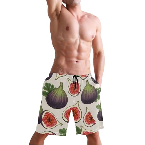Men's Swim Trunks Quick Dry Swimming Shorts with Pocket Fig Pattern Print with Leaves Swimsuit Trunks4