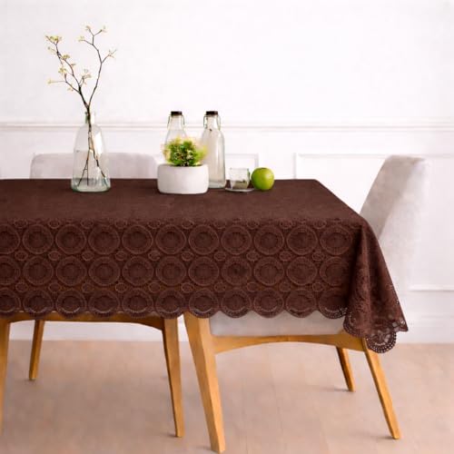Image of STITCHNEST Cotton Net Table Cover for 2-4 Seater Dining Table | Decorative Lace Design | (40x60 Inch)| Rectangular Center Table Cloth | Brown | Pack of 1