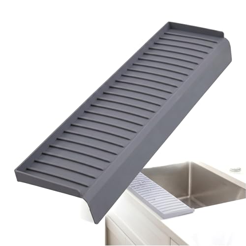 Sink Edge Protector with Suction Cups - 4 x 20 Silicone Sink Splash Guard Countertop Protection for Kitchen Bathroom Stainless Steel Granite Quartz Grey