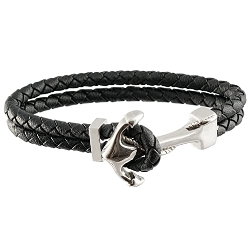 Casisto.J Bracelet homme, Hommes Cuir Véritable Bracelet et Acier Inoxydable Bracelet, Ancre Homme Noir Cover