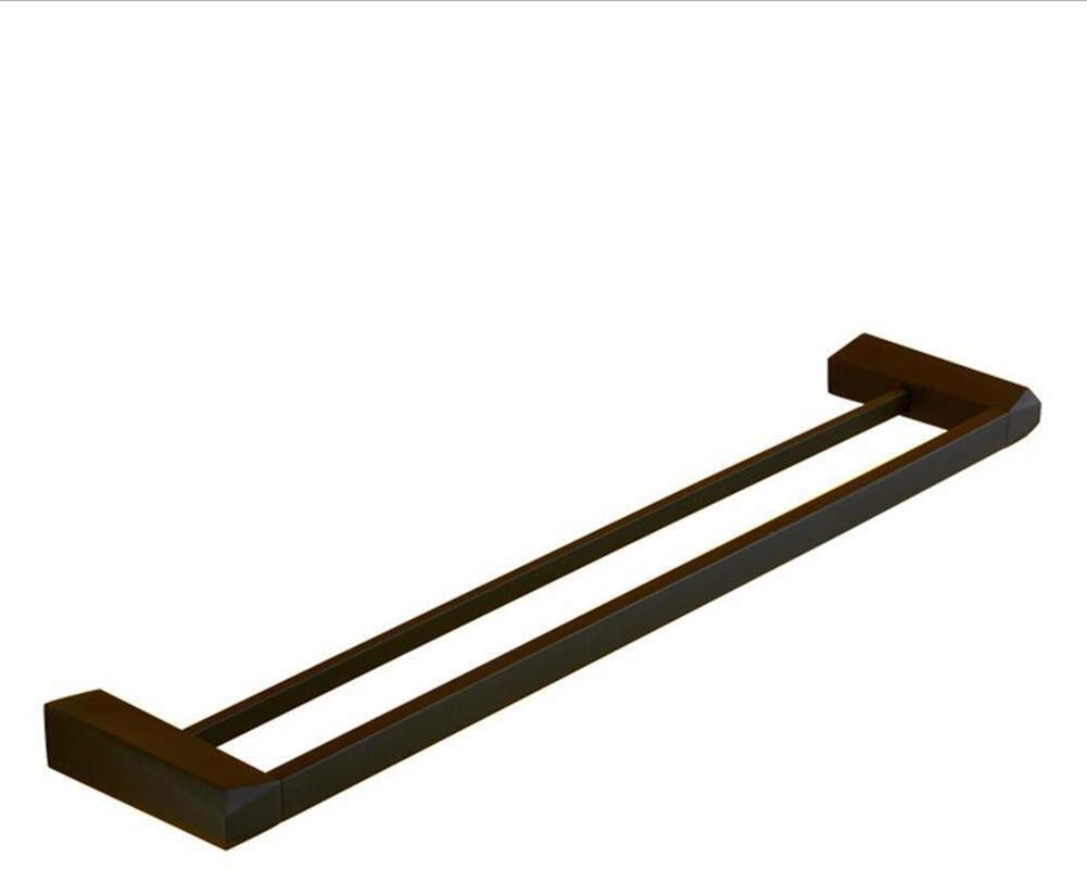 Barre porte-serviettes double tige 56 cm étagère serviette suspendue noire