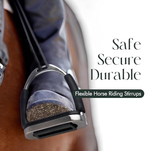 EQUSPUR 4-3/4 Inch Flex Stainless Steel Stirrups 1 Pair, Equestrian Safety Stirrups for Adult, Flexible Horse Riding Stirrups with Active Hinges, Knee Ankle Stress Pain Relief