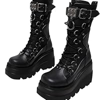 HGXBAMEI Platform Ankle Boots for Women Goth Boots Knee High Chunky Heel Gothic Boot Women Black Combat Motorcycle Booties Round Toe with Zip